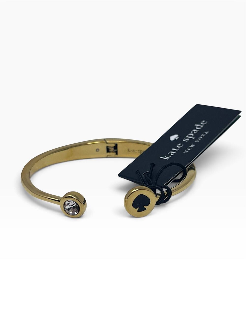 Kate Spade Spot the Spade Open Hinge Bangle Bracelet Gold Black NWT